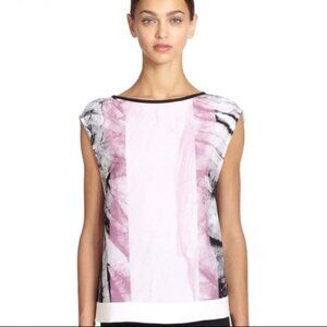 Helmut Lang Pink Black Mason Crepe Marble Print Sleeveless Boxy Top Blouse XS